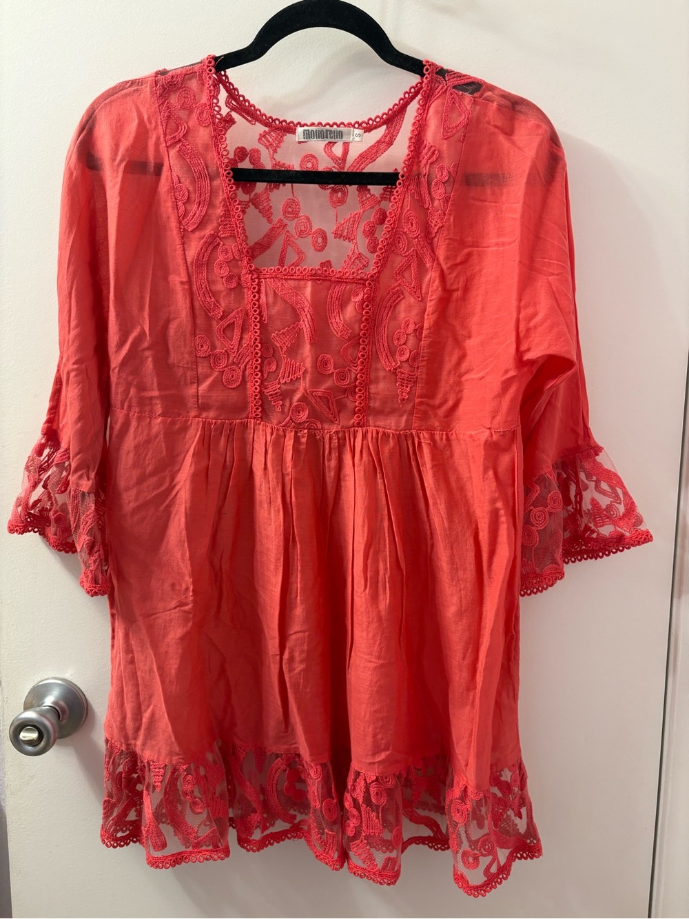 Monoreno coral boho peasant tunic top/dress (Small) Pre ❤️ PTP 17/L 30 - Picture 2 of 9
